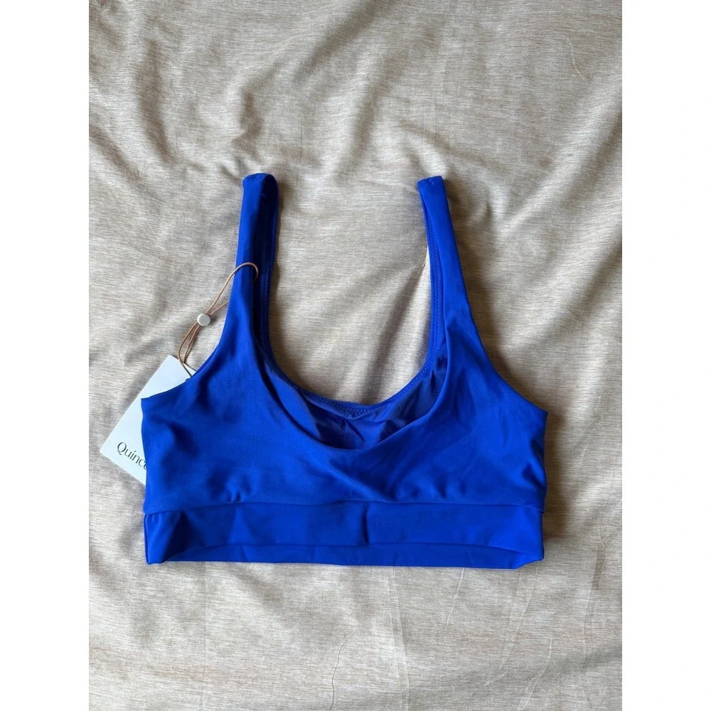 quince italian tank bikini top swimsuit in electric blue, women size large